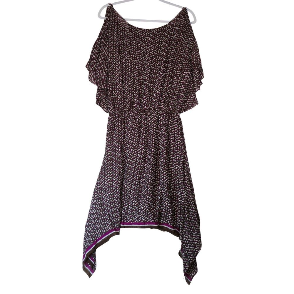 Max Studio Dress Womens XL Brown Pink Polka Dot Hanky Hem Slinky - Picture 6 of 12